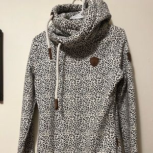 Wanakome Leopard Print Cowl Neck Hoodie Sweatshirt